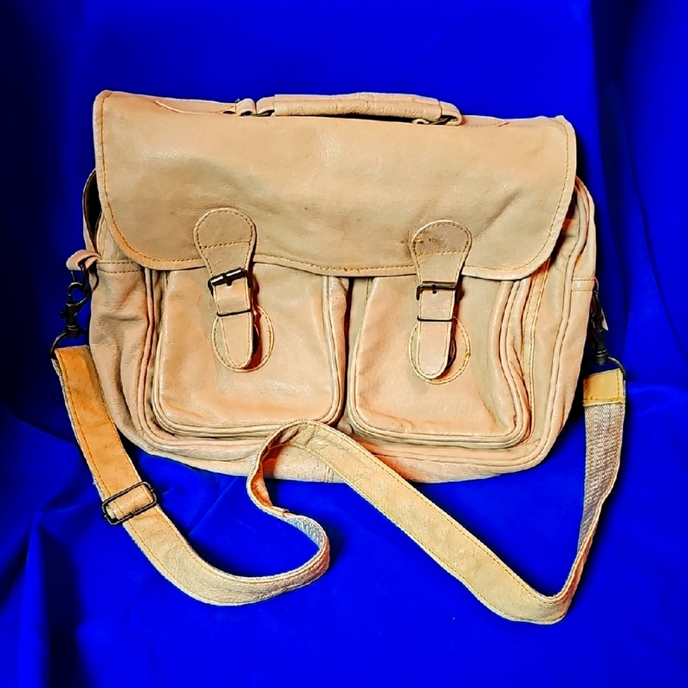 Vintage, Tan, Real Leather Messenger Bag